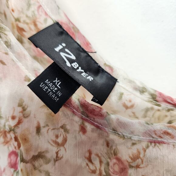 Iz Byer Floral Chiffon Flutter Blouse Size XL Fairy Cottage Coquette Vtg Y2K - Picture 12 of 13